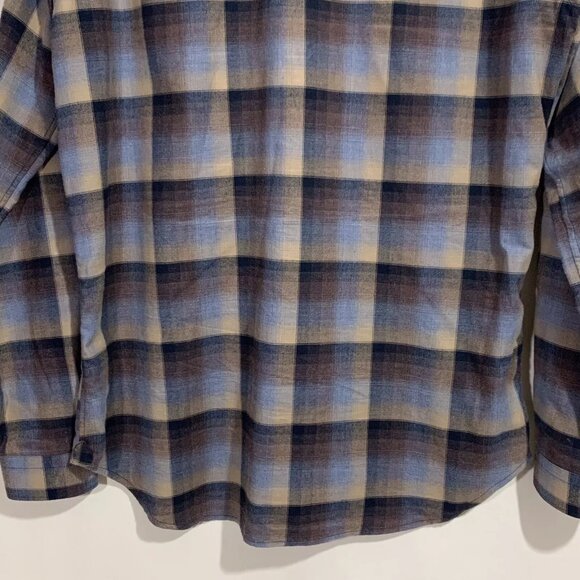 Patrick Assaraf Long Sleeve Button Up Flannel Shirt Size Medium Blue Brown - Picture 8 of 13